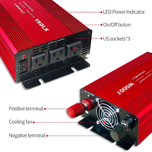 1000 Watt 12V to 110V Power Inverter with 3 AC Outlets Z722
