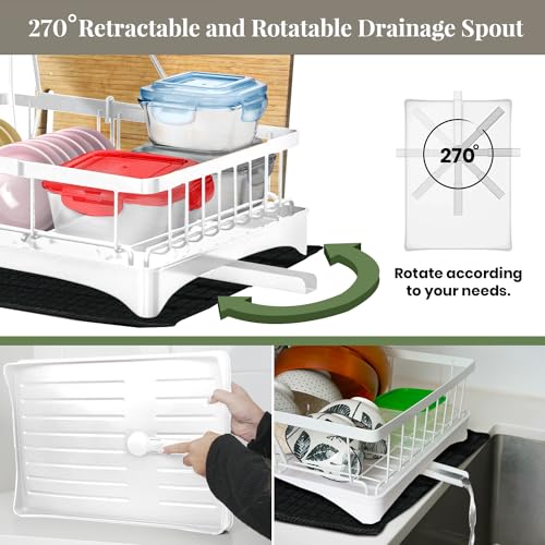 White 2-Tier Metal Dish Drying Rack with Drainboard V3057