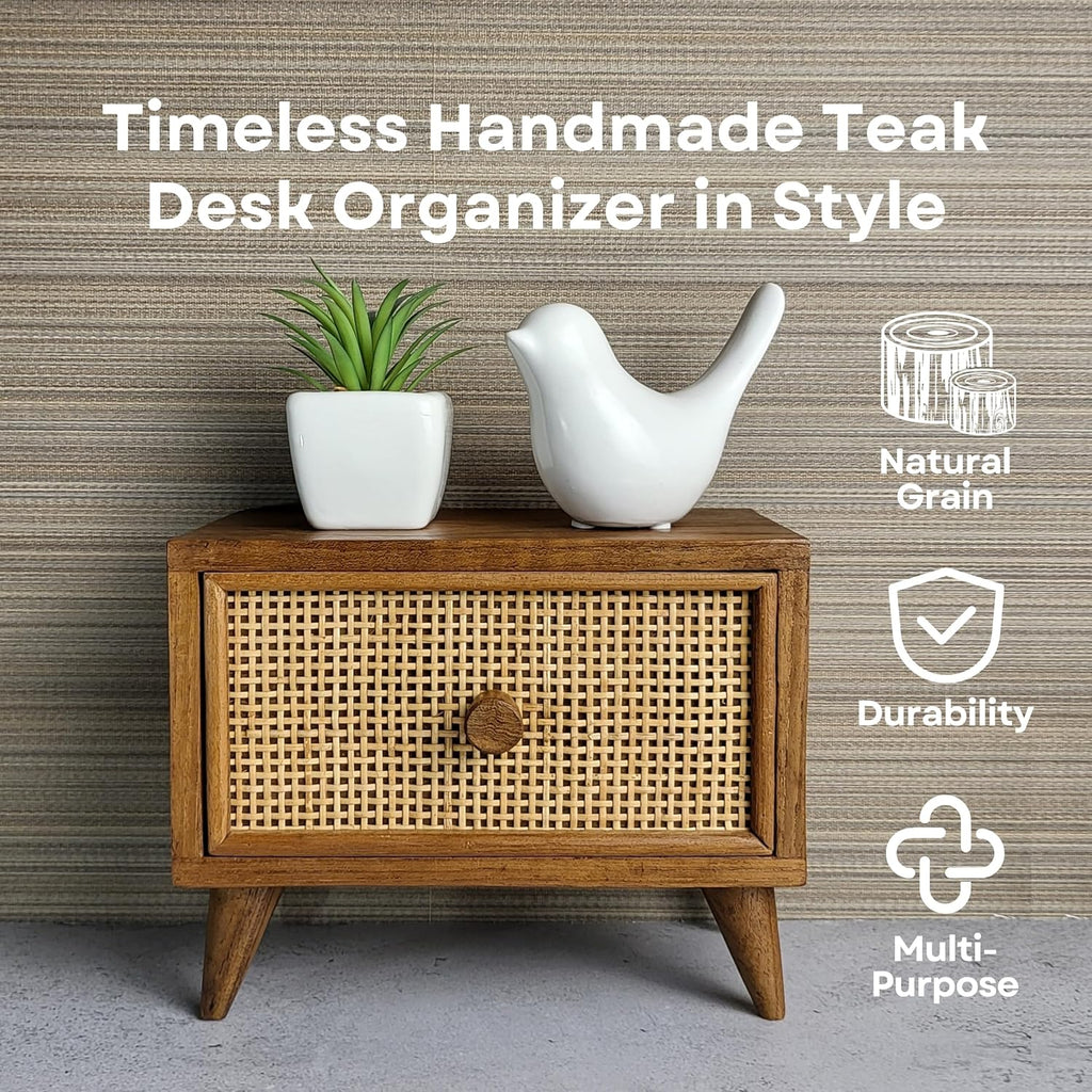 Teak Rattan Wood Desk Drawer D7561