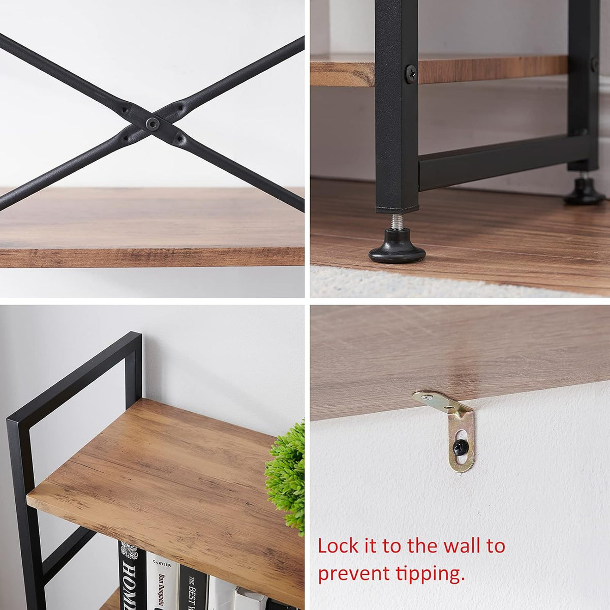 5 Tier Wood Bookshelf with Metal Frame Y278
