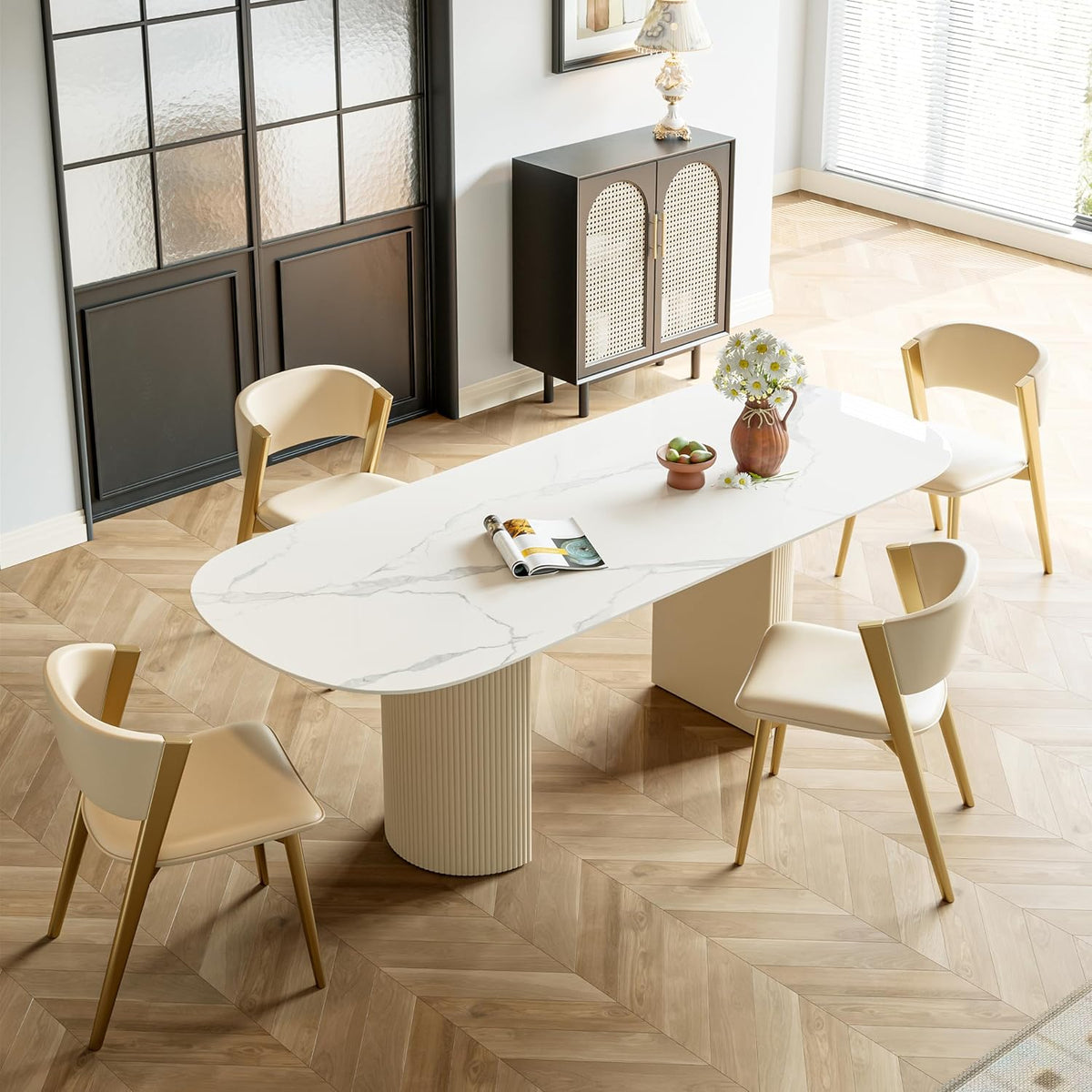 White Oval Marble Dining Table S605