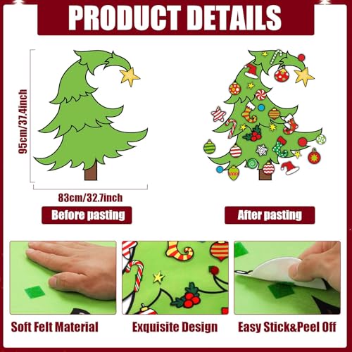 Felt Christmas Tree Ornaments Wall Hanging Xmas Tree Crafts Kit 30 Ornaments 3.12 FT R789