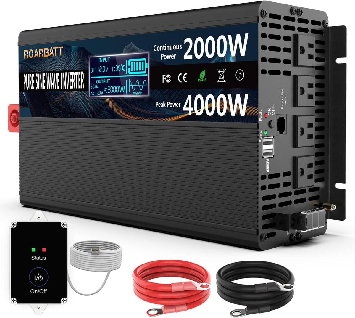 2000W Pure Sine Wave Power Inverter 12V DC to 110V/120V H951