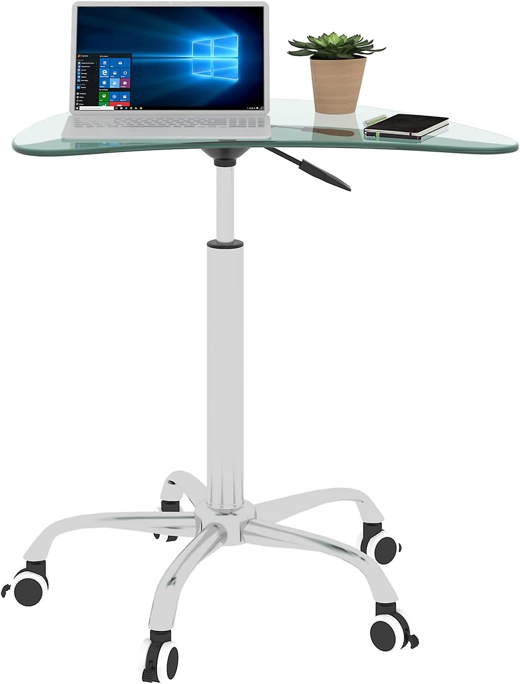 Adjustable Height Transparent Tempered Glass Table Desk with Lockable Wheels L8471
