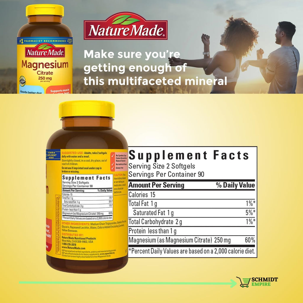 Magnesium Citrate 250 mg Supplement, 180 Count Softgels P315