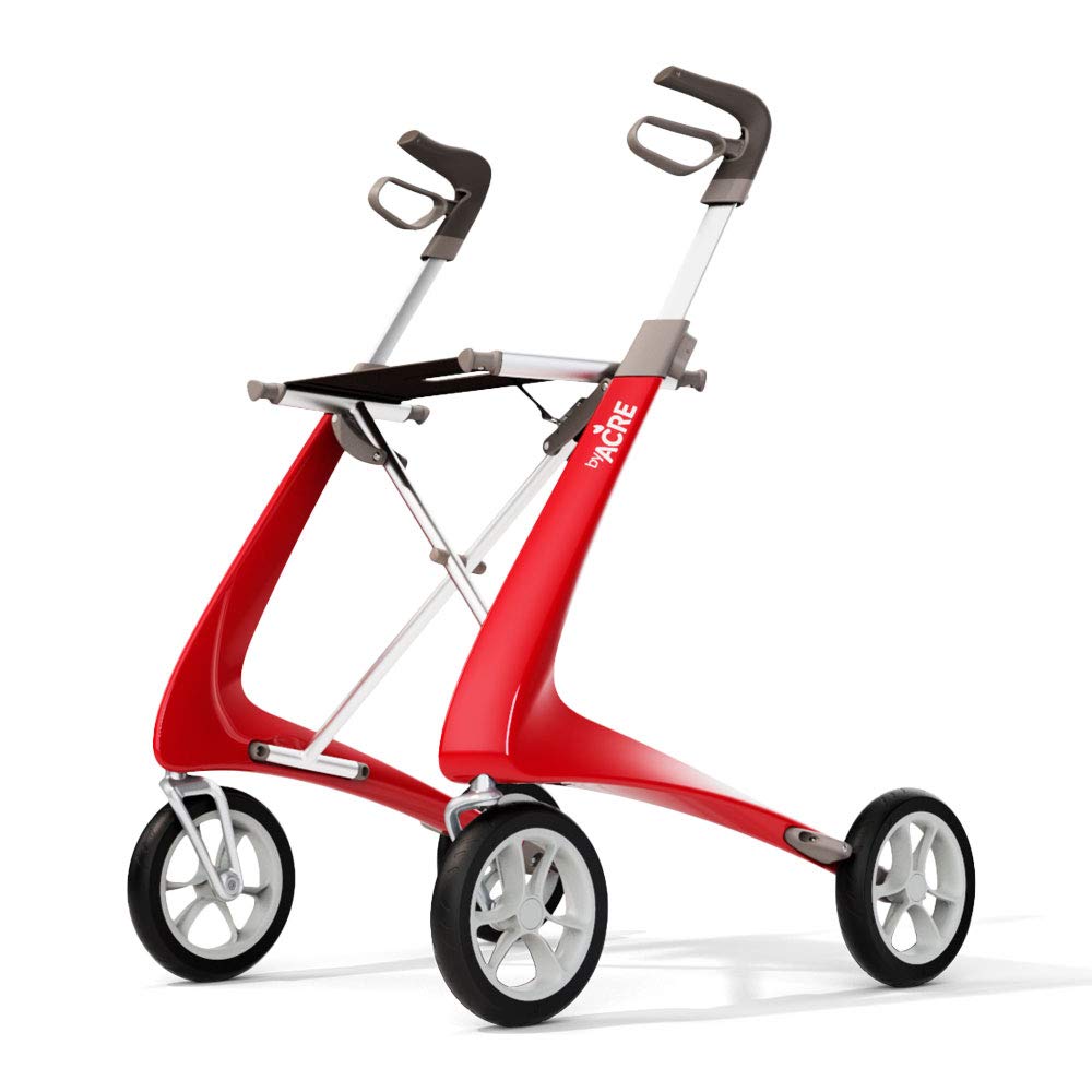 Red Carbon Ultralight Rollator Walker with Organizer Bag, Wide Track, 18.5" x 24" Seat O83322