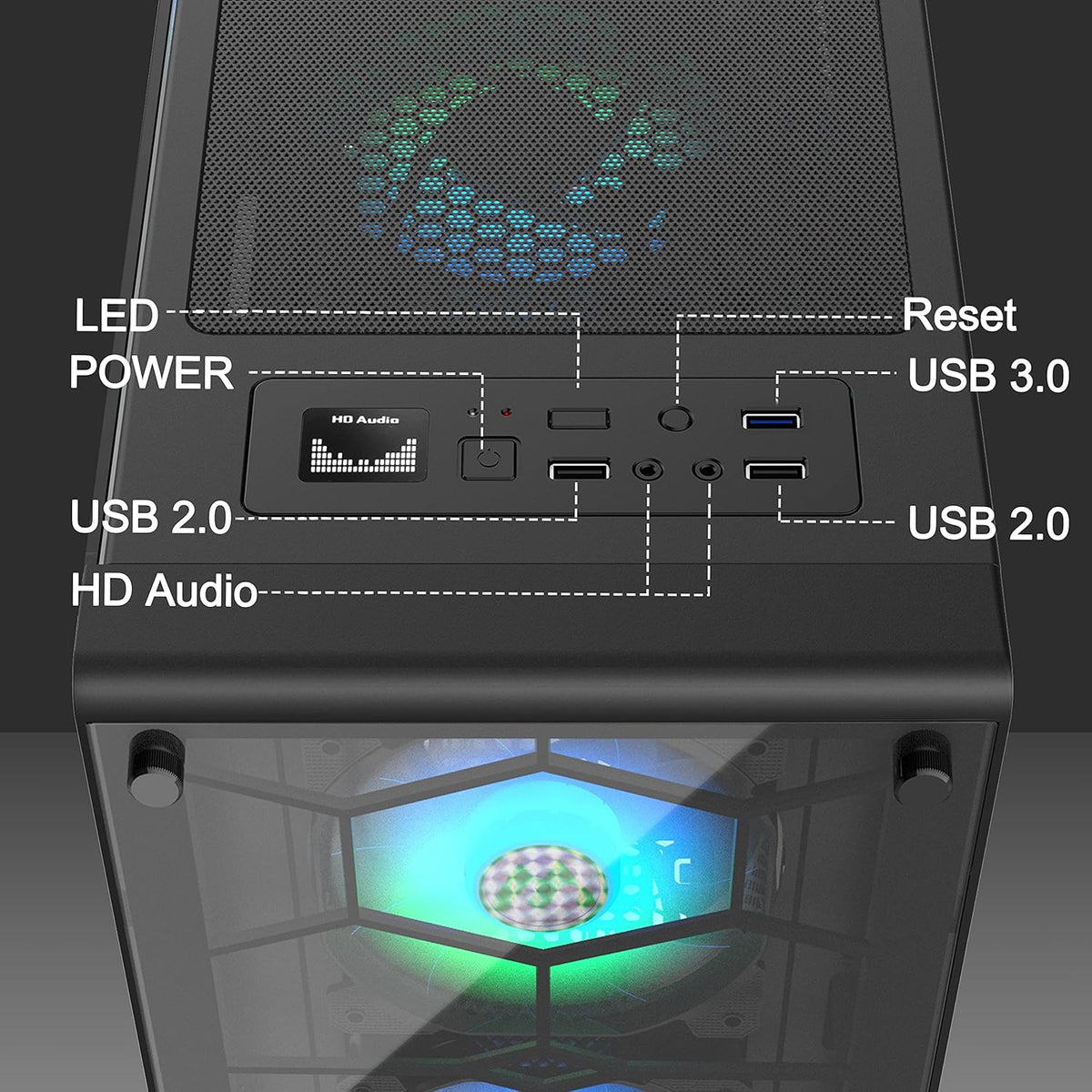 Black ATX Mid-Tower Computer Case with 2 Tempered Glass Panels and 6pcs 120mm ARGB Fans U7081