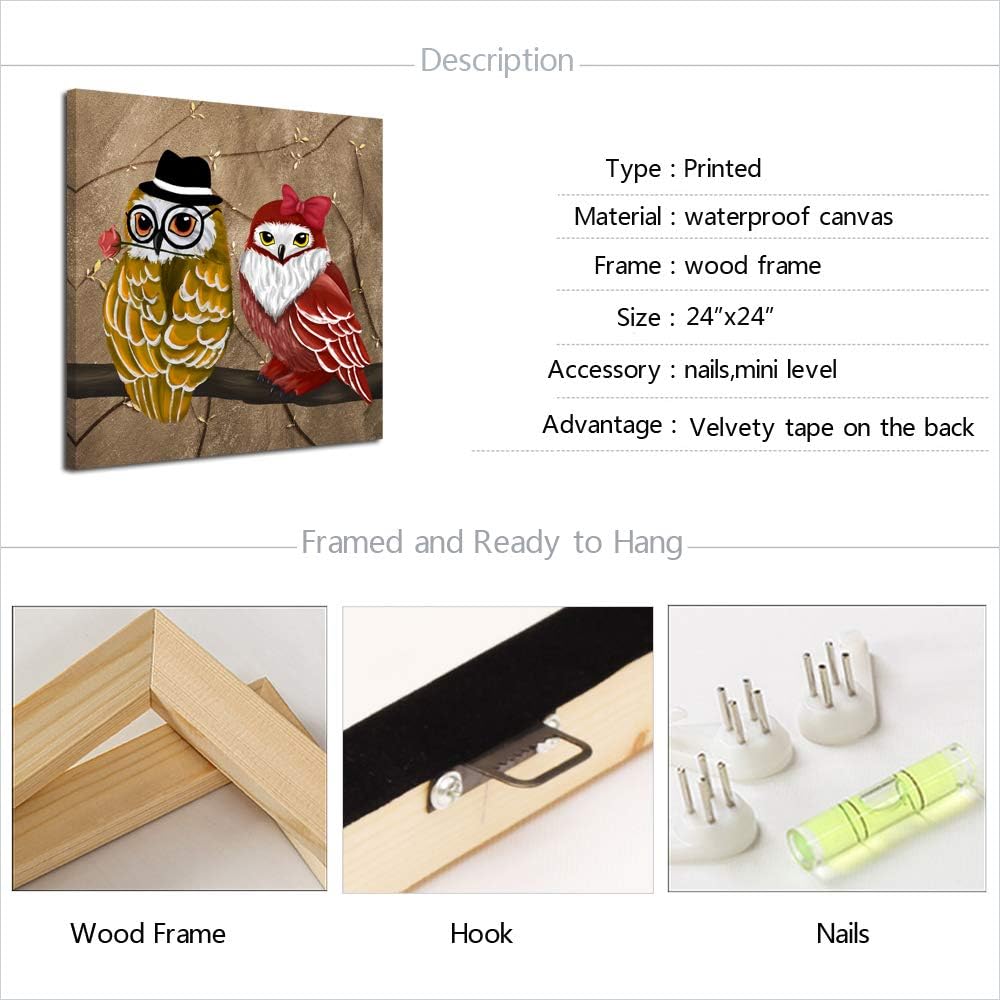 Owl Canvas Wall Art Framed 24x24 Inches Q117