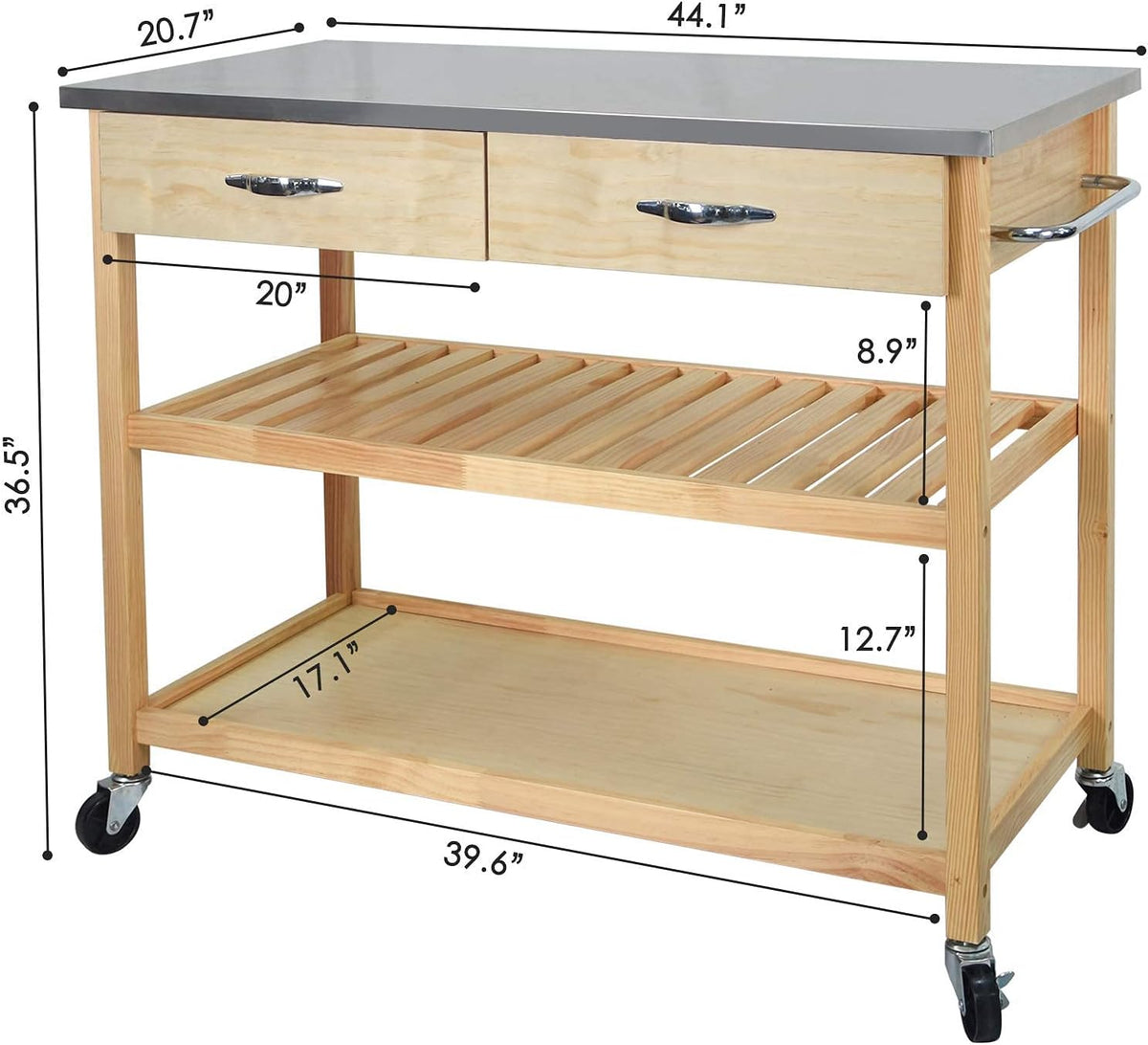 Kitchen Island Cart with Wheels Stainless Steel Counter Top 3 Tier Rolling F580412