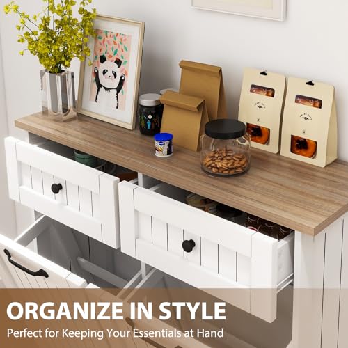 White Double Tilt Out Trash Cabinet with Pull-Out Drawers M12903