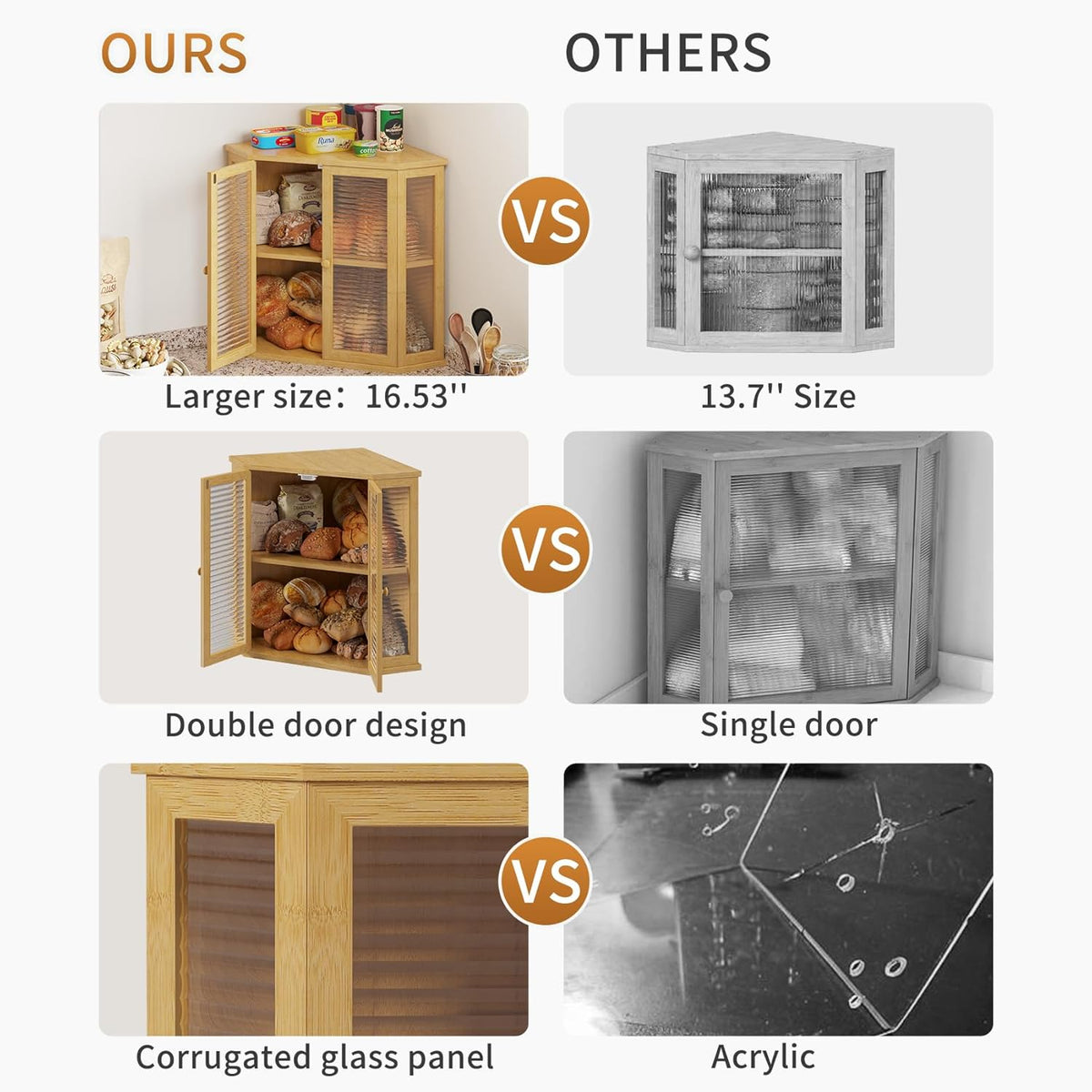16.5 inch Bamboo Double Layer Bread Box with Glass Door H4501