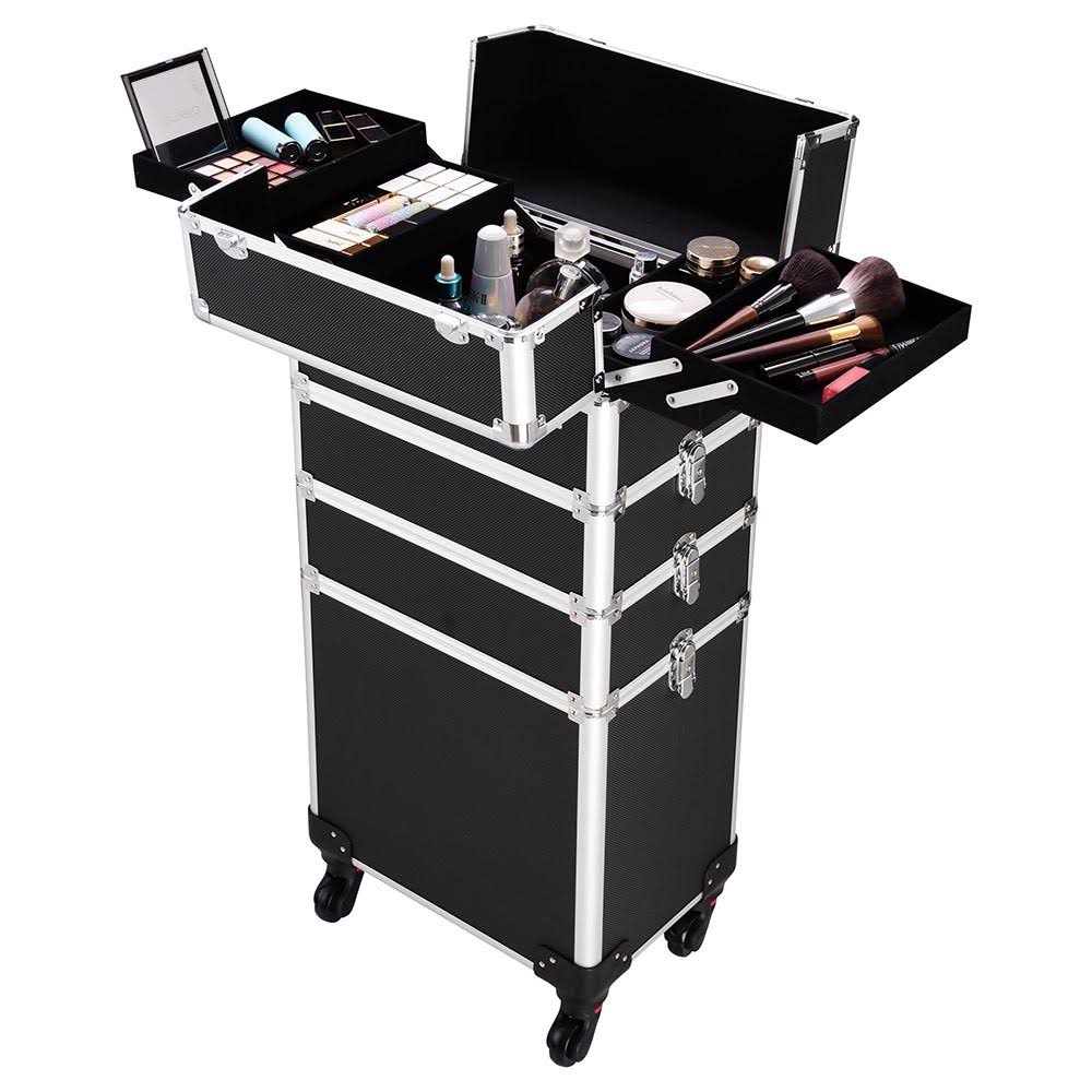 Black Aluminum Rolling Makeup Train Case G743916