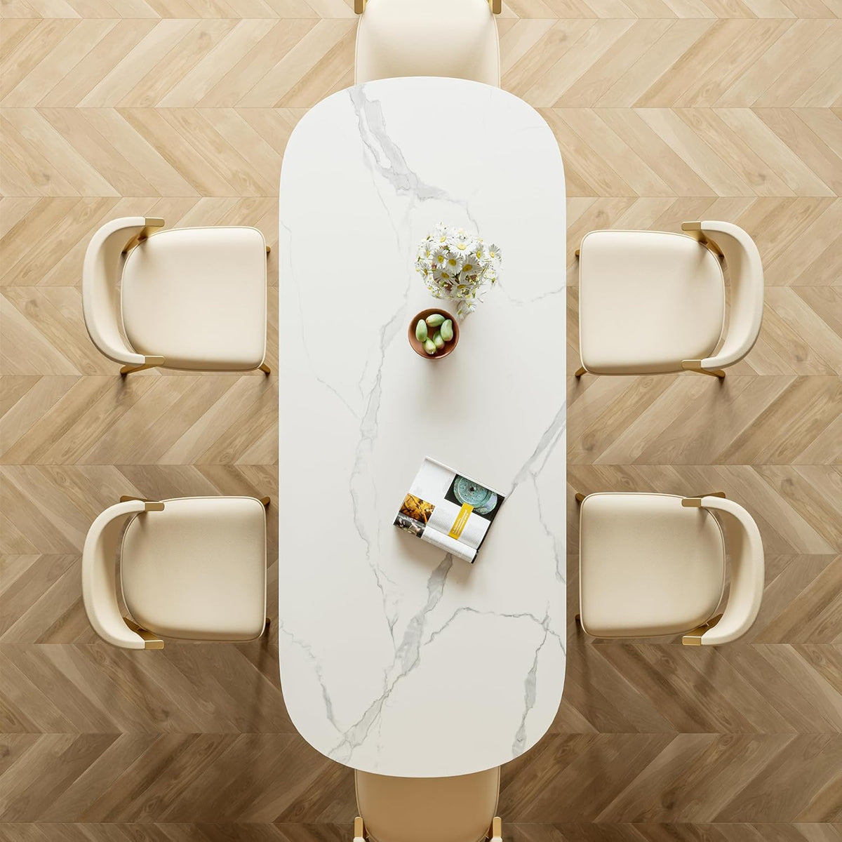 White Oval Marble Dining Table S605