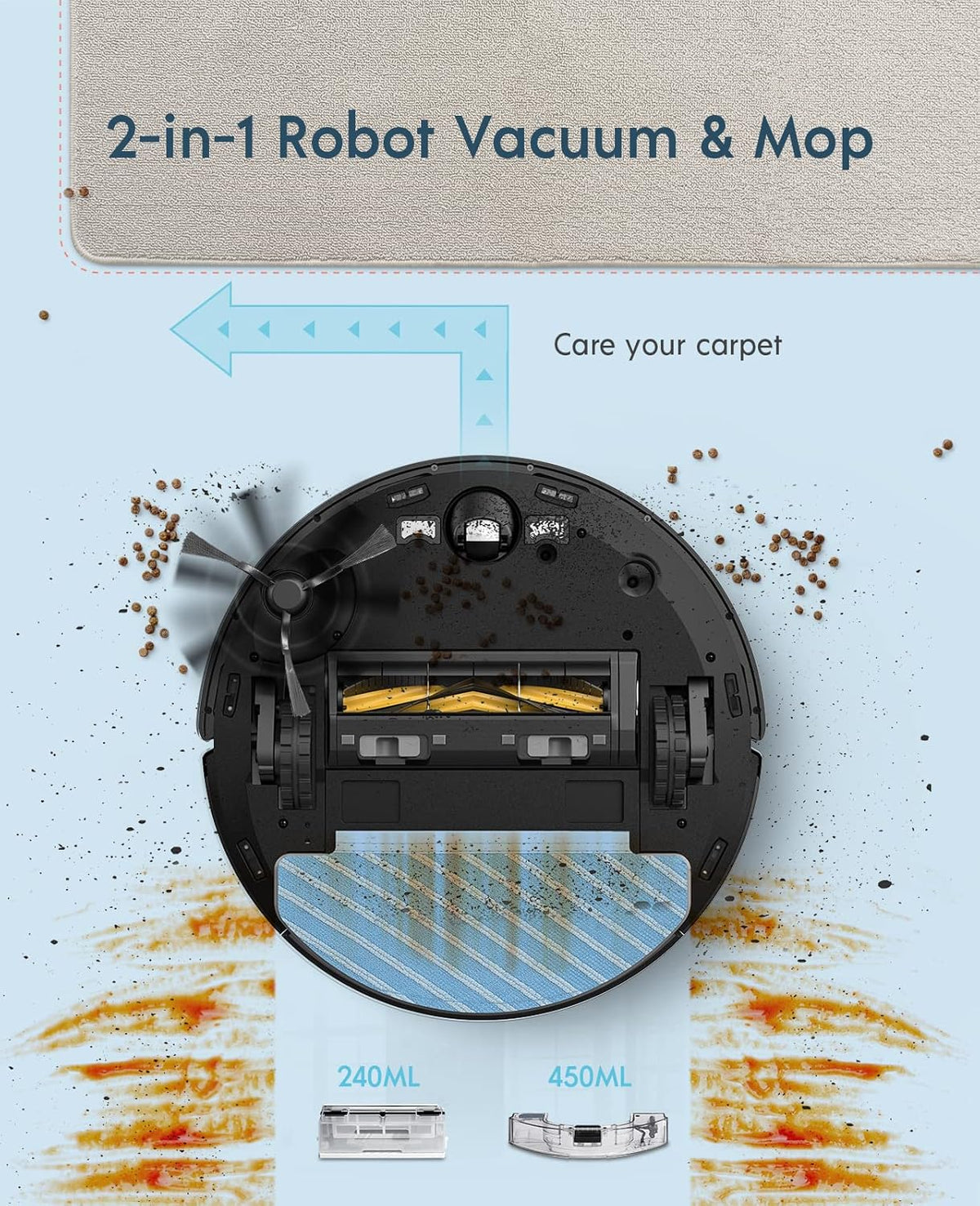Robot Vacuum and Mop, 3000Pa Suction, 200mins Runtime Z871839