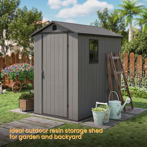 Gray 4' x 6' Outdoor Plastic Storage Shed with Floor U821907