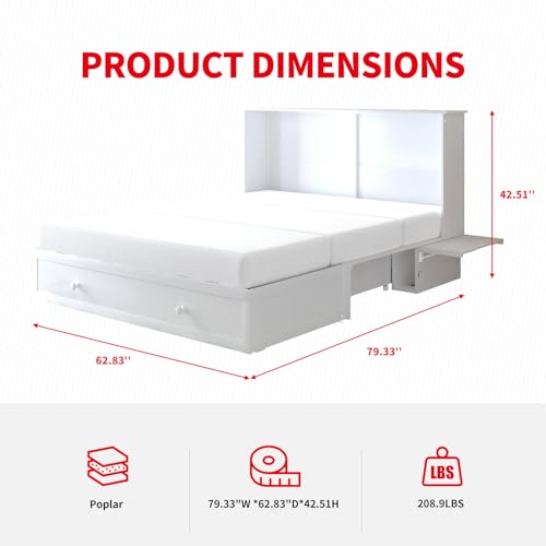 Queen Murphy Bed Cabinet with Mattress Included, Storage, USB Charging Station G913