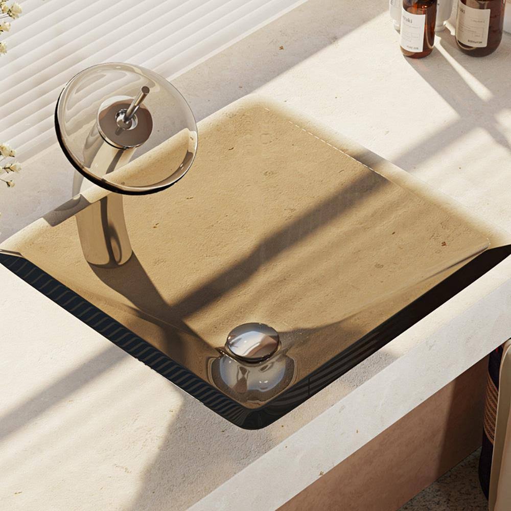 Glass Vessel Bathroom Sink with Waterfall Faucet X999283
