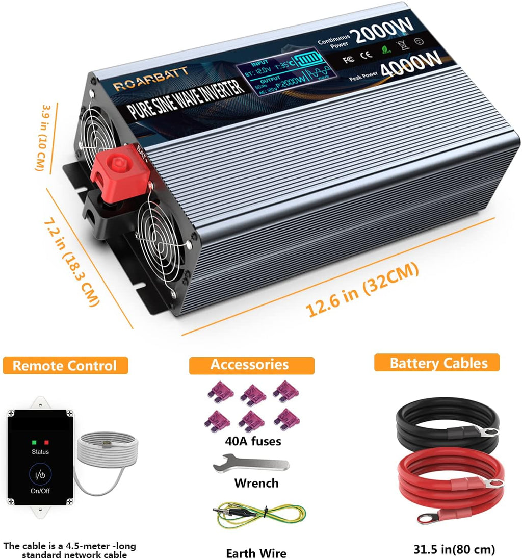 2000W Pure Sine Wave Power Inverter 12V DC to 110V/120V H951