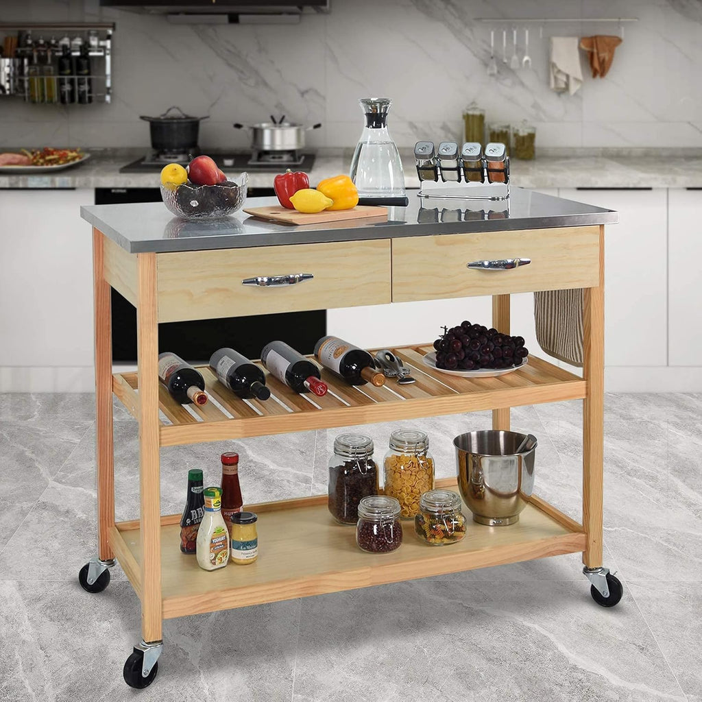 Kitchen Island Cart with Wheels Stainless Steel Counter Top 3 Tier Rolling F580412