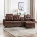 89" Sectional Storage Sofa L Shaped Couch with Cup Holders & Adjustable Headrest Brown PU Leather M49876