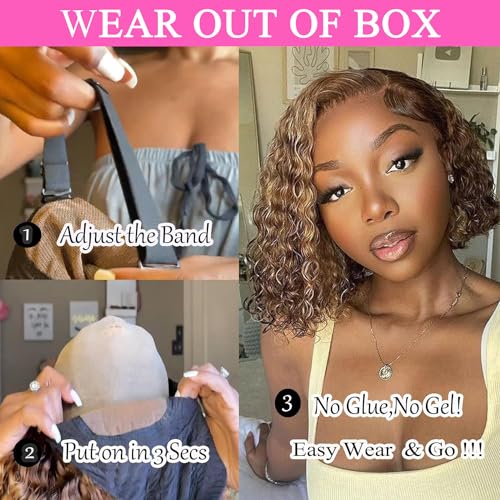 Deep Wave Curly Bob Lace Front Wig Human Hair 4x4 Lace Closure 180% Density 12in W3825