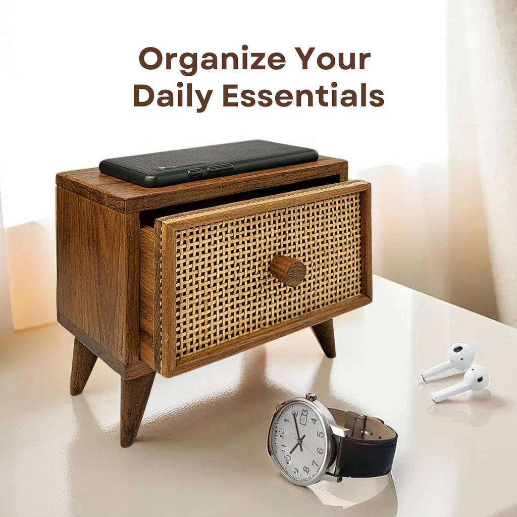 Teak Rattan Wood Desk Drawer D7561