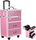 Rolling 4 Tiers Lockable Aluminum Makeup Travel Organizer Cosmetic Case Rose Pink Q185163