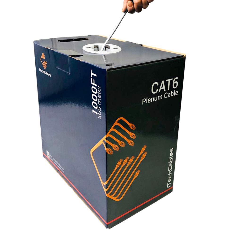 CAT6 Plenum Bulk Ethernet Cable 1000ft 23AWG 4Pair Solid White R4889