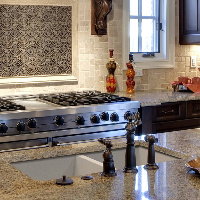31x22 Granite Double Offset Undermount Kitchen Sink N7950