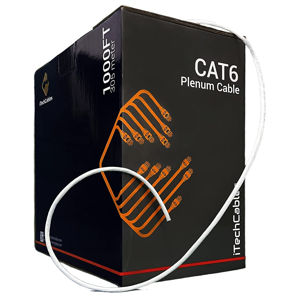 CAT6 Plenum Bulk Ethernet Cable 1000ft 23AWG 4Pair Solid White R4889