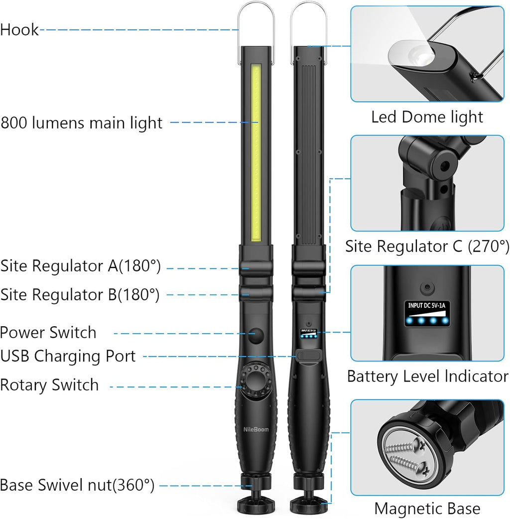 800 Lumens Foldable Rechargeable LED Work Light with Magnetic Base 4 Pack T762