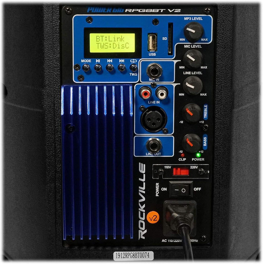 8 Powered DJ Speakers with Stands and Cables Z34640