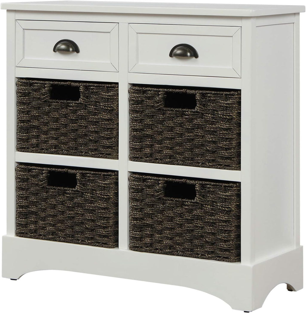 White Wicker Storage Cabinet with 4 Baskets and 2 Drawers B737216