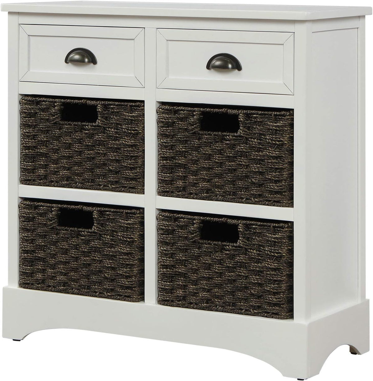 White Wicker Storage Cabinet with 4 Baskets and 2 Drawers B737216