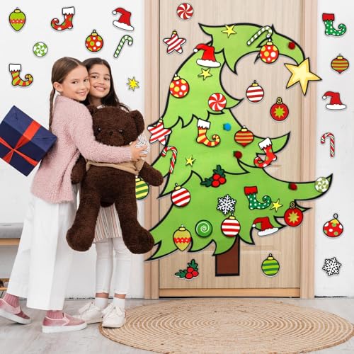 Felt Christmas Tree Ornaments Wall Hanging Xmas Tree Crafts Kit 30 Ornaments 3.12 FT R789