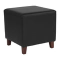 Black Leather Upholstered Ottoman Pouf Y340