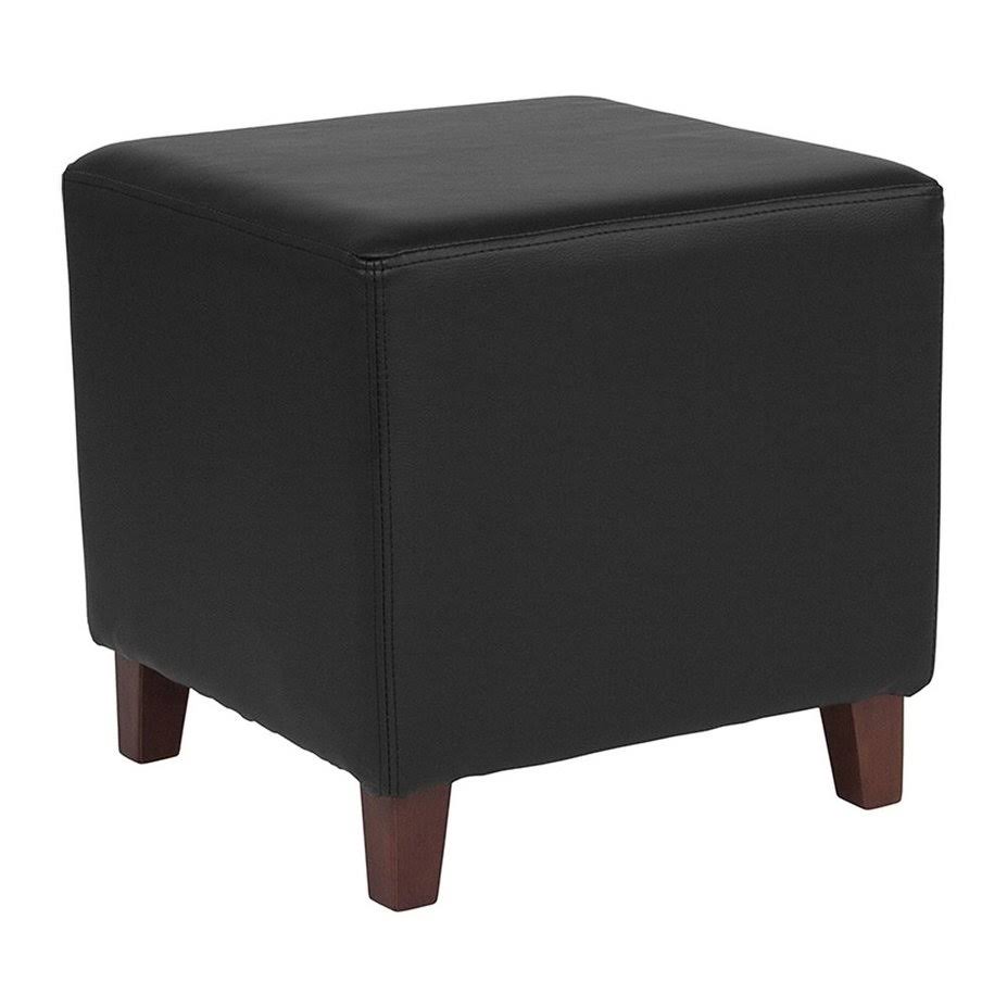Black Leather Upholstered Ottoman Pouf Y340