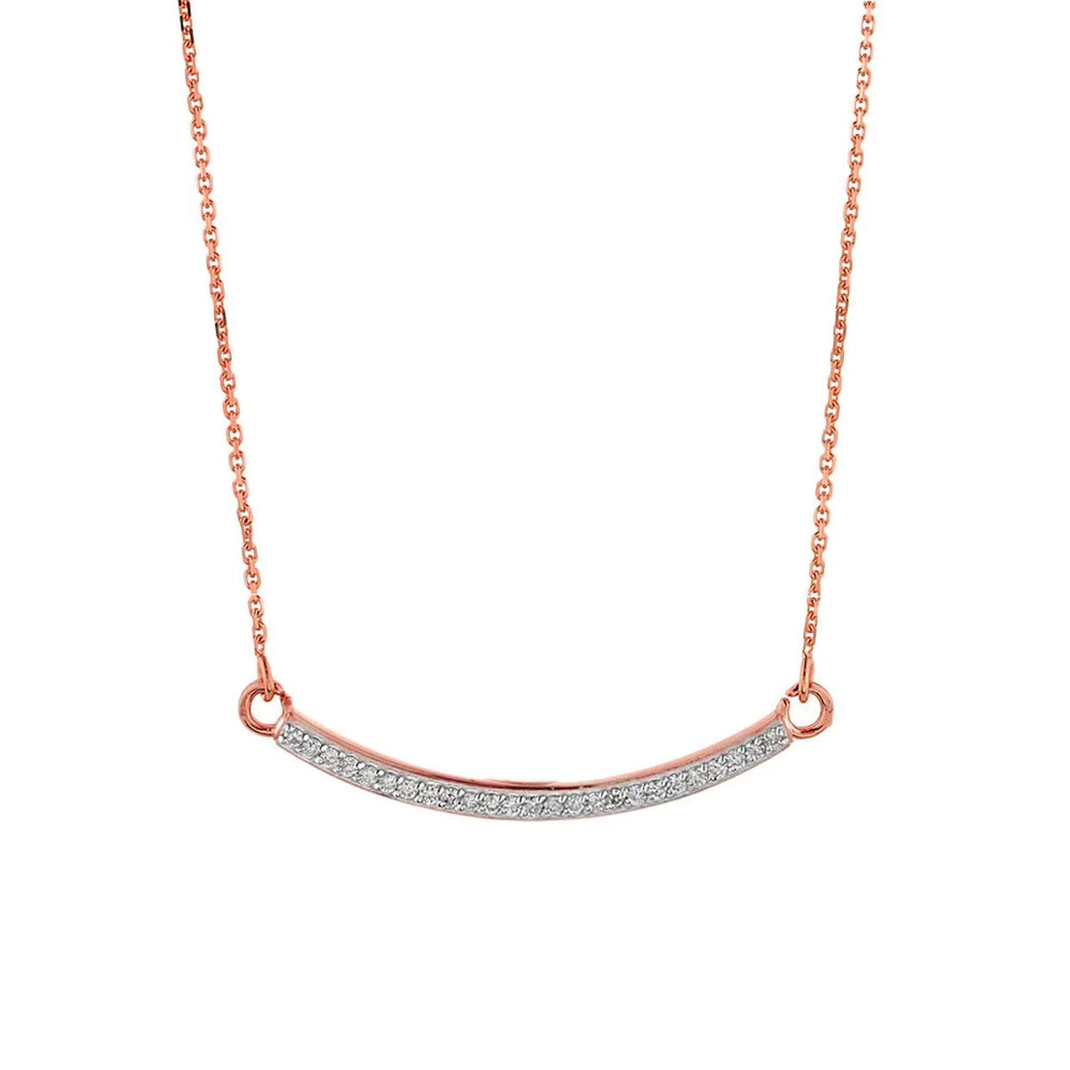 18" Rose Gold Curved Bar Necklace with Diamonds H590