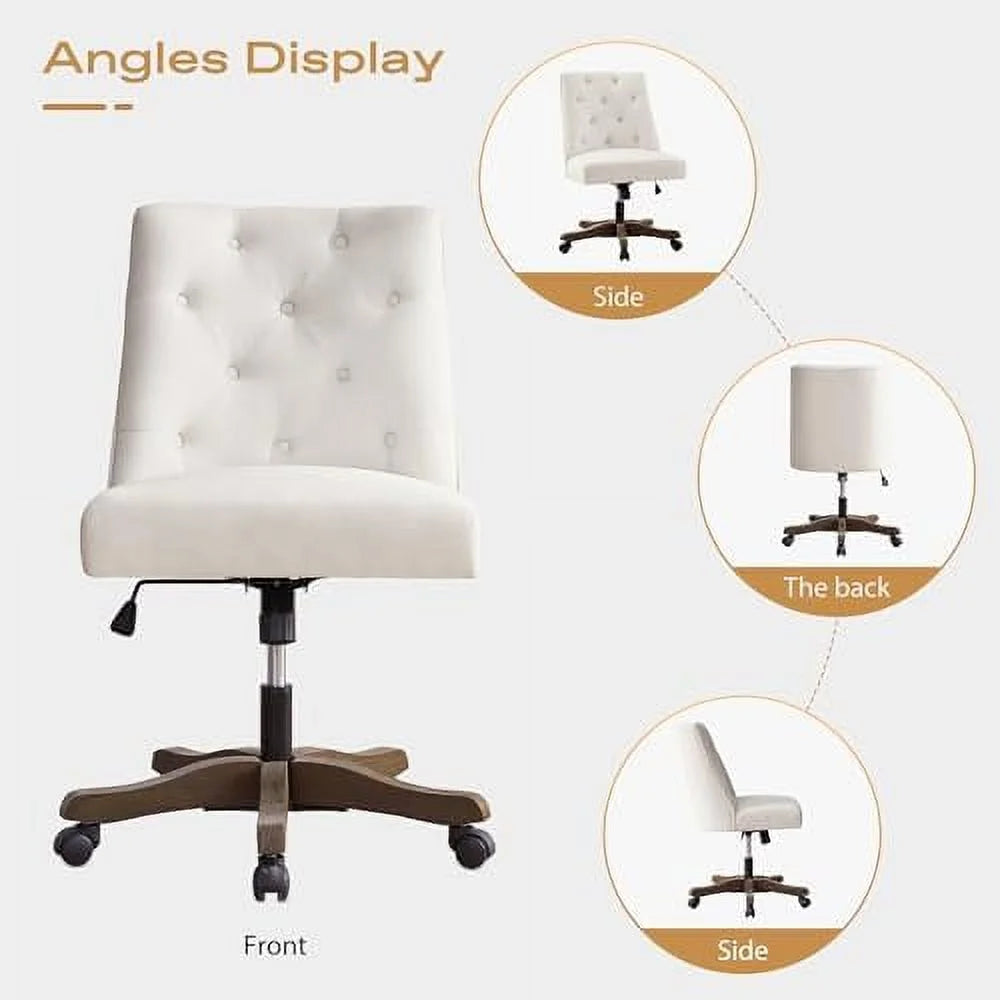 Beige Chenille Fabric Upholstered Swivel Office Chair with Wheels A98576