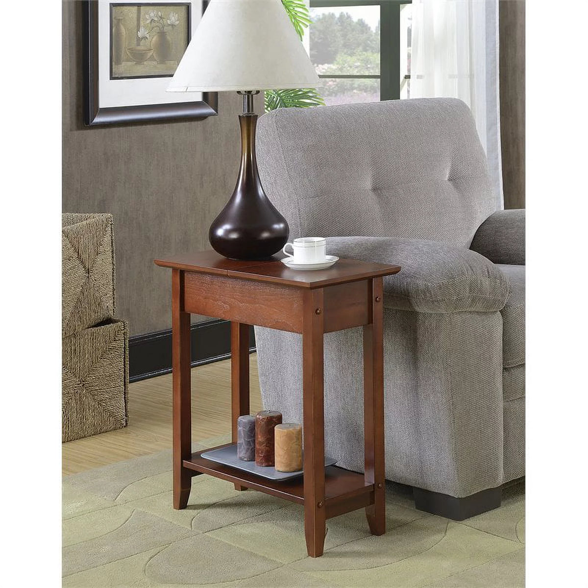 Flip Top End Table Mahogany Wood Finish O8762