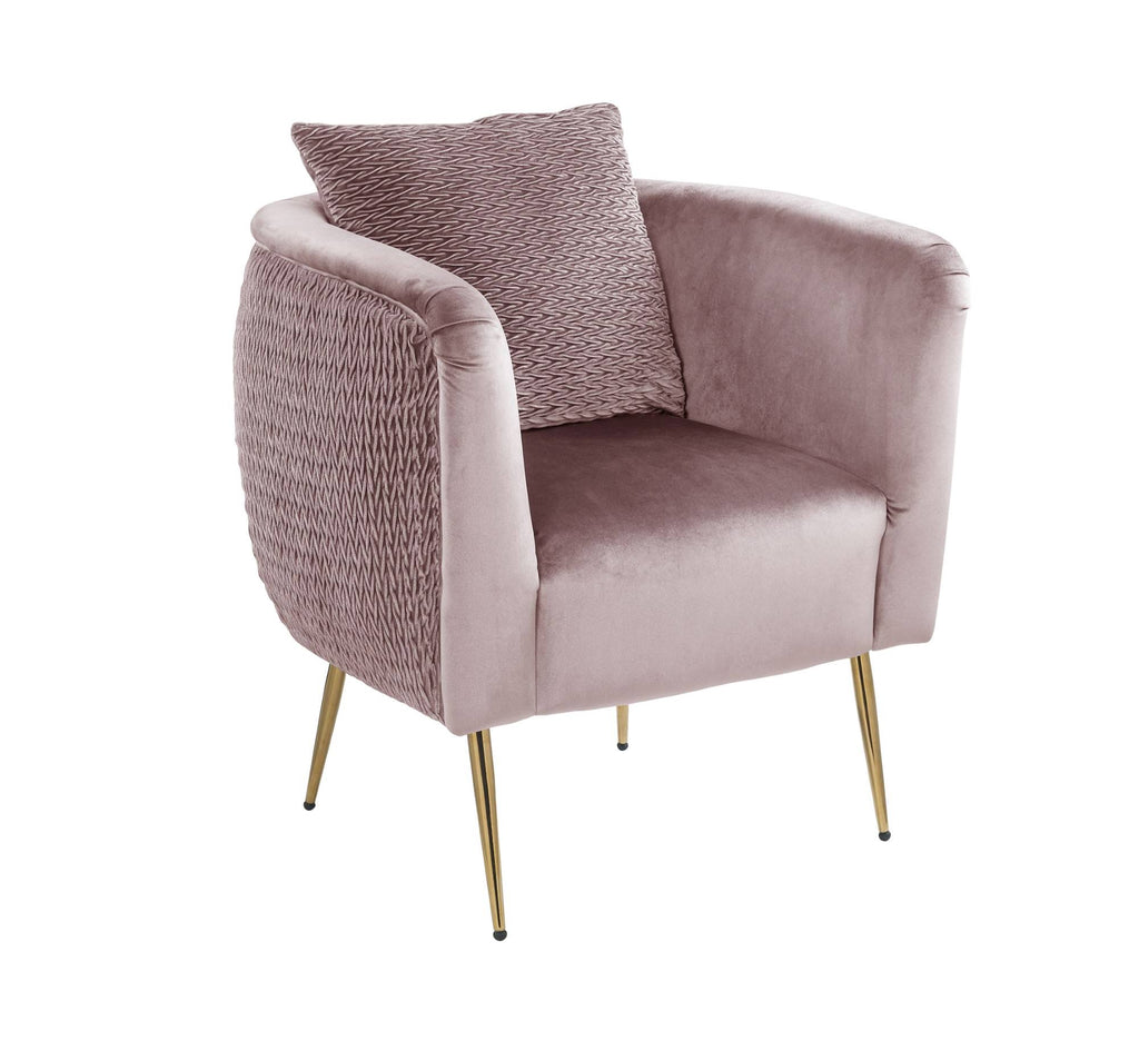 Blush Pink Velvet Barrel Accent Chair with Metal Legs G356
