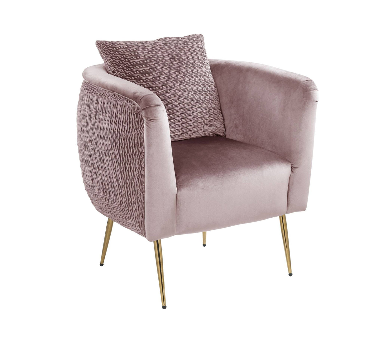Blush Pink Velvet Barrel Accent Chair with Metal Legs G356
