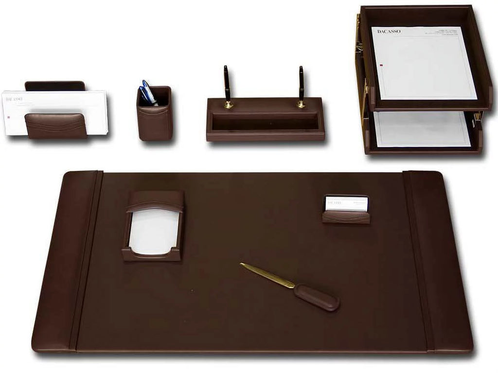 Chocolate Brown Leather 10-Piece Desk Set H500