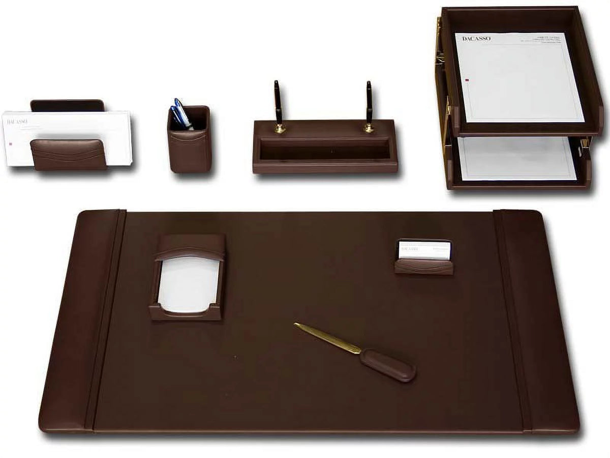 Chocolate Brown Leather 10-Piece Desk Set H500