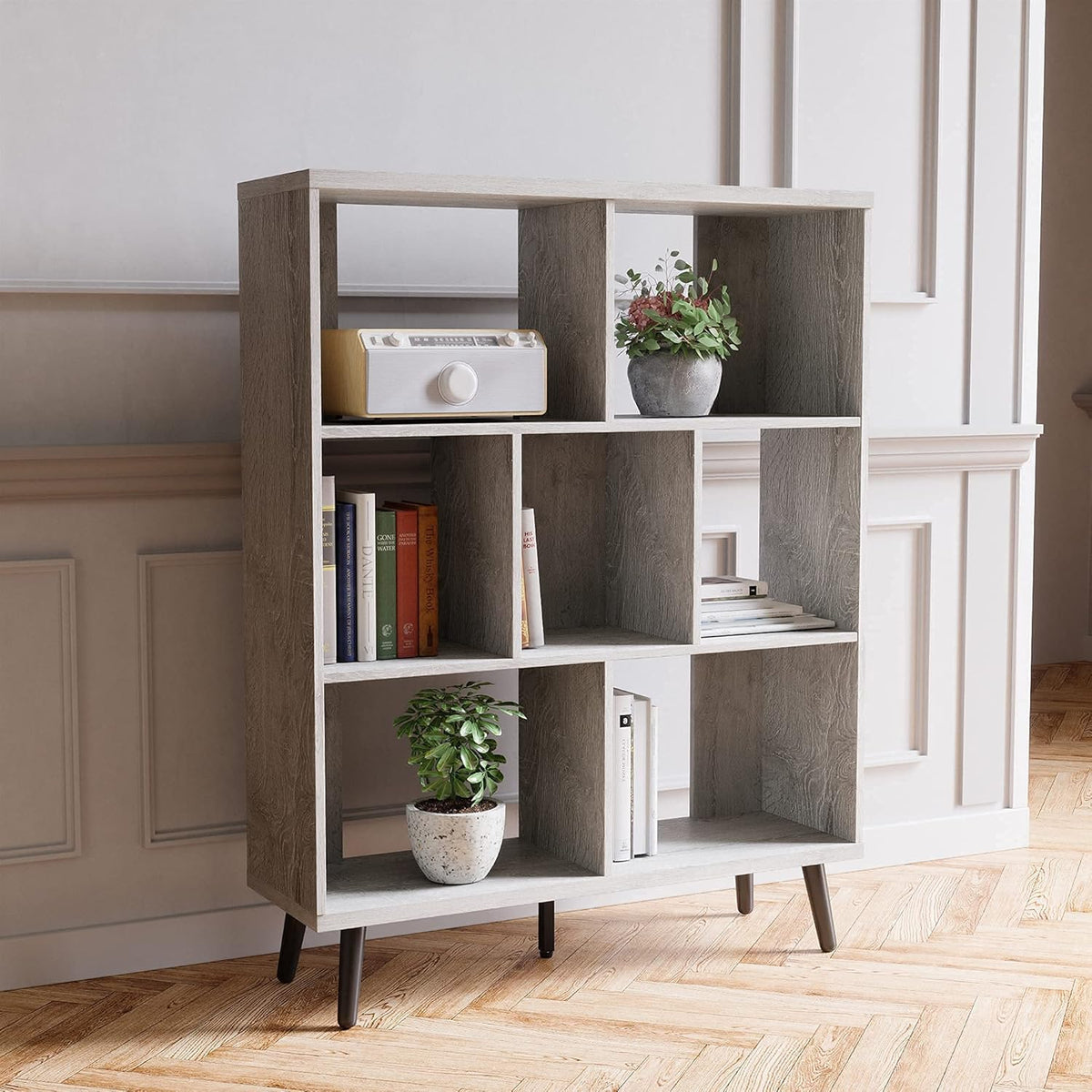 Ash Wood Black 7 Cube Bookshelf F3743