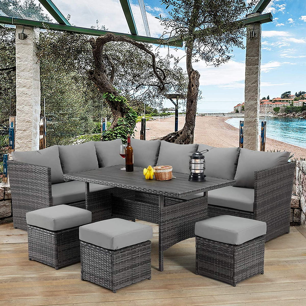 7 Piece Rattan Wicker Patio Conversation Set C5747