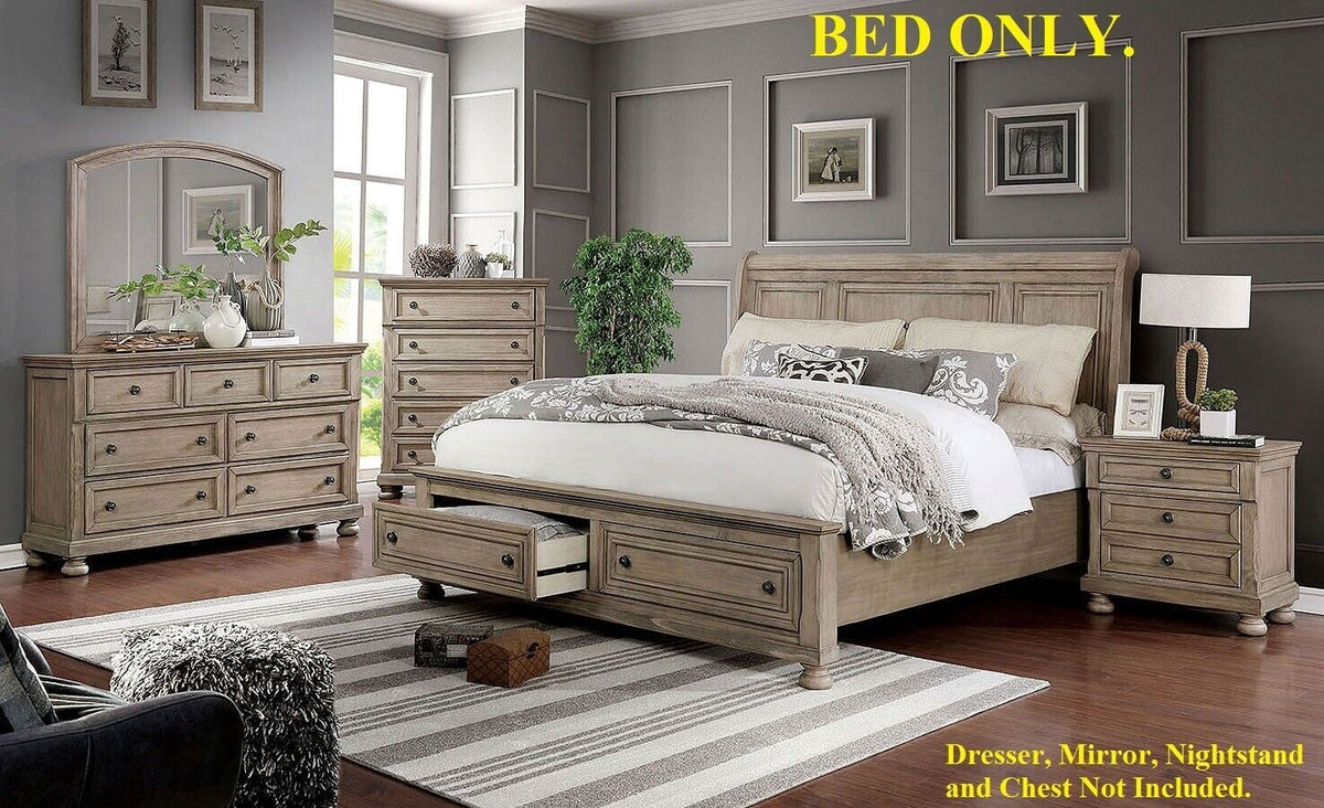 California King Size Solid Wood Storage Drawer Bed D98054