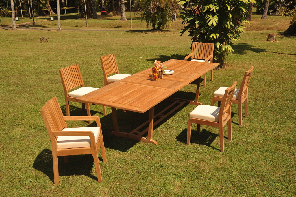 Grade-A Teak 7 Pc Dining Set with 6 Seater Table and 6 Chairs Q475