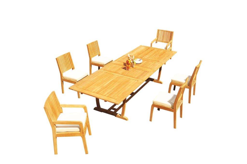 Grade-A Teak 7 Pc Dining Set with 6 Seater Table and 6 Chairs Q475
