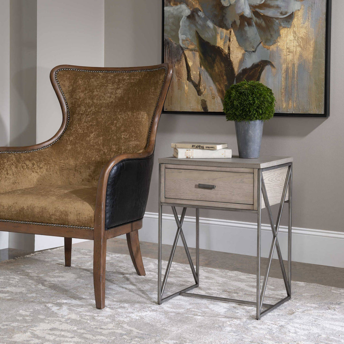 Brown and Gray Rectangular Side Table L488072